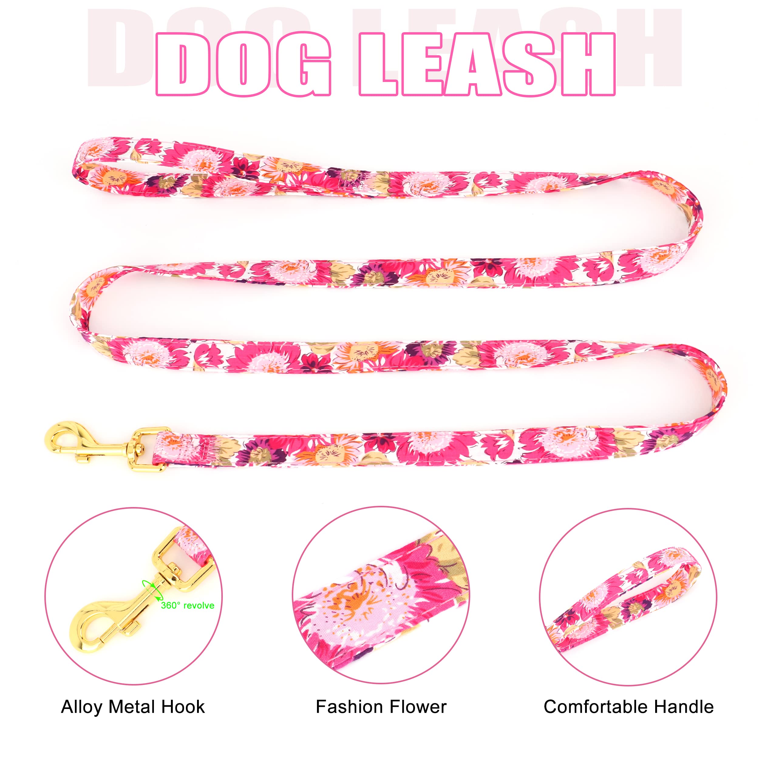 Beirui Cute Girl Dog Collars, Harnesses & Leashes Set - Adjustable Dog Collar And Leash Set With Flower - Soft Mesh Dog Vest Har